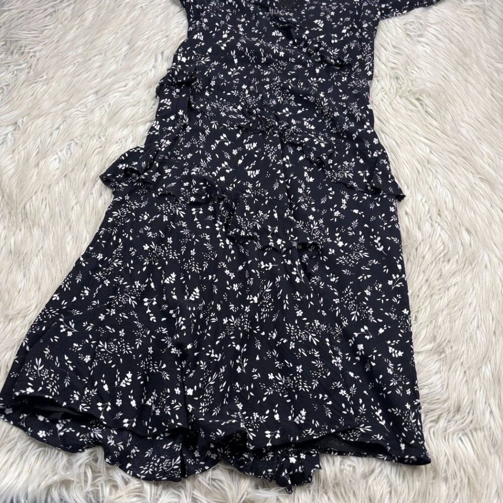 Joie Orita Women's Black Floral Tiered Ruffle V-Neck Midi Dress - Picture 3 of 8
